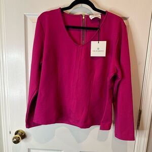 NWT Chloe Kristyn 2X Hot Pink Barbiecore Zip Blouse Long Sleeve Stretchy Plus Sz